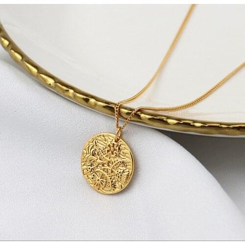 ALLNEWME Trendy Angel Print Coin Pendant Necklace for Women Gold Color Linked Chain Round Choker Necklaces Minimalist Jewelry