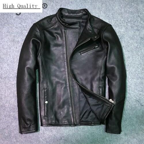 2020 New Fashion Genuine Leather Jacket Men Winter Jacket Male Moto Biker Real Cow Leather Coat Streetwear Clothes LW1465
