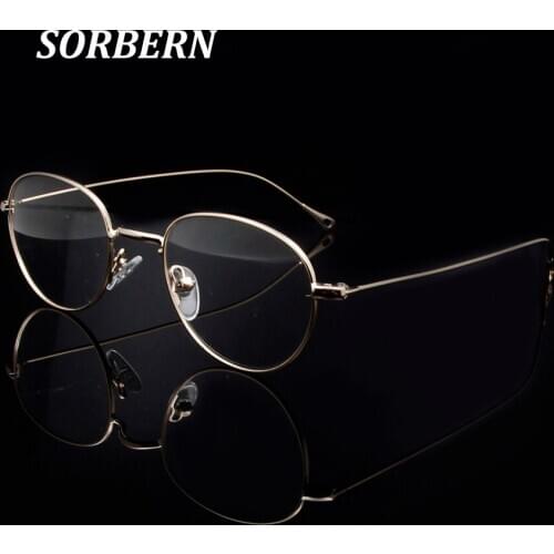 SORBERN Alloy Metal Eyeglasses Frame Women Fashion Round Optical Glasses Frame Men Retro Myopia Eyewear Prescription Frames