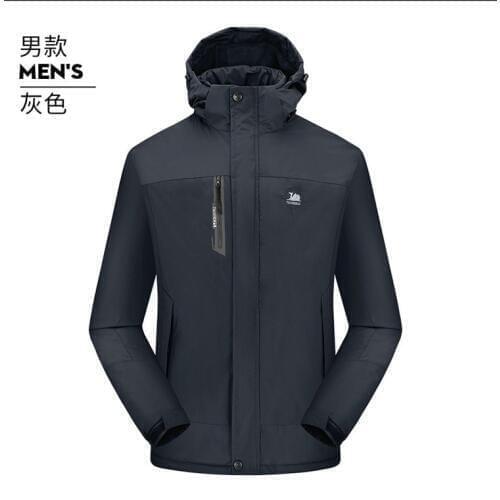 Mens warm and waterproof outdoor solid color dad outfit dark blue plus wool and cotton windbreaker