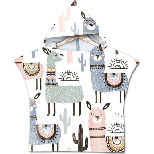 Cute Cartoon Alpaca Llama Soft Hooded Bath Towel For Kid Children Quick-drying Beach Towels Swimming Cloak