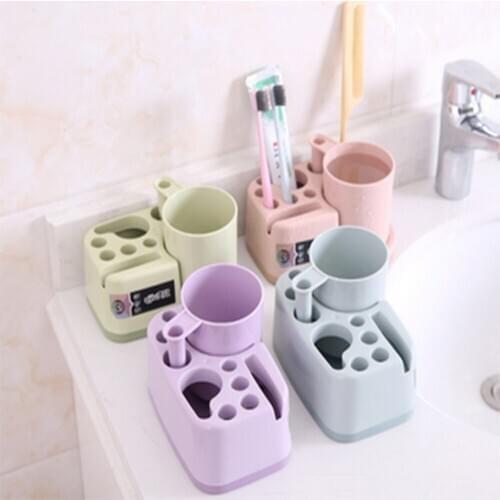 Bathroom wash set cup placed three family of teeth brushing mouth cup toothpaste toothbrush storage shelf