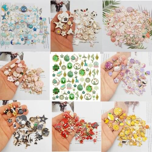 Mix 20PCS Enamel Random Fruit Animals Flowers Alloy Pendants For Earrings Jewelry Making Accessory Purple Yellow Red White Pink