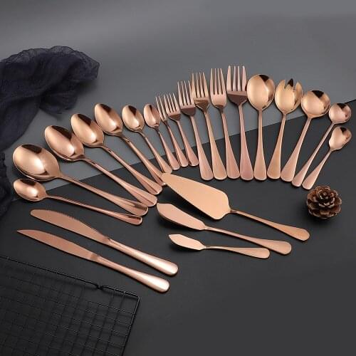 Rose Gold Tableware Stainless Steel Cutlery Set Spoon Fork Knife Set Dinnerware Mirror Western Silverware Dinner Set Tableware