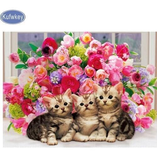 Wall painitng,Diamond Painting"cat flower"Full Square Resin Drill,Diamond Mosaic Picture of painting rhinestones 50x60 Needlewor