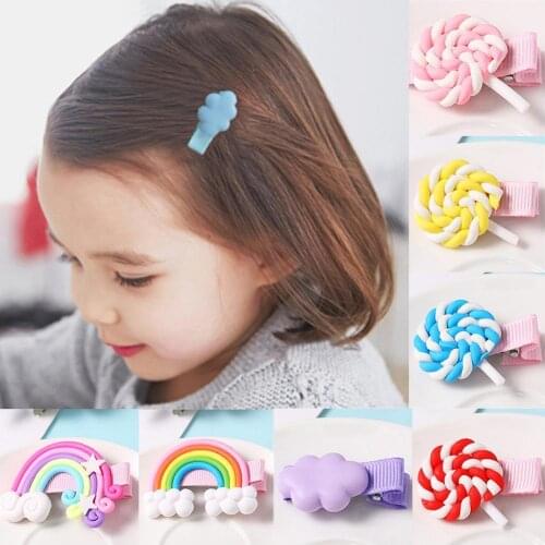 New Girls Cute Lollipop Cloud Rainbow Hairpins Children Sweet Hair Clips Barrette Hair Girls Party Headwear Hair Accessories