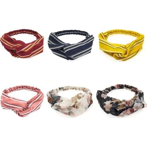 YVLAH 1Pc Spring New Hairband Women Solid Color Fabric Floral Stripe Cross HairBand