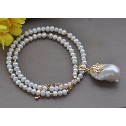 Z11051 20" 33mm White Baroque Keshi Pearl Choker Necklace Pendant