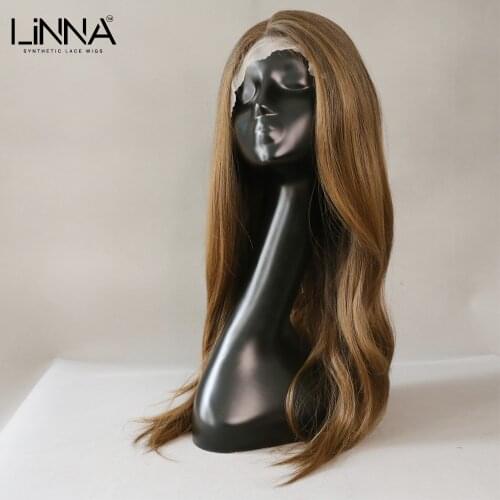 LINNA Long Wave Brown Blonde Lace Front Wig For Women Daily Party Cosplay Wig With Baby Hair High Density Heat Resistant Wigs