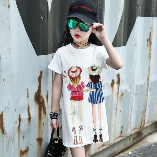 Girls Dress new Summer cotton Cartoon Kids Clothes O-neck Short sleeve Dresses Casual Sports Baby Girl Clothes 3-12