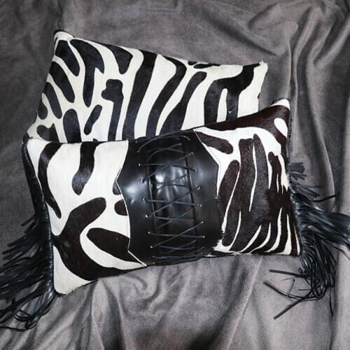 Zebra pattern handmade real cow leather cushion for furniture upholstery 30*50cm cowhide skin fur sofa pillow without core