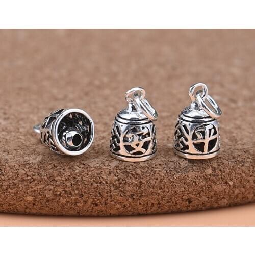 Diy jewelry accessories 925 sterling silver Thai silver hollow safety bell pendant handmade beaded material bracelet accessories