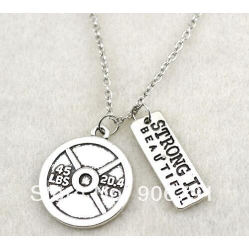 Antique Silver plated 45LBS Weight Plate and rectangular strong is beautiful charms Chain Necklace,30pcs a lot