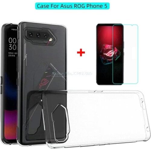 Transparent Phone Case For Asus ROG Phone5 Cover Soft Black TPU Case For Asus ROG Phone 5 Ultimate Pro Tempered Glass Rog Phone5