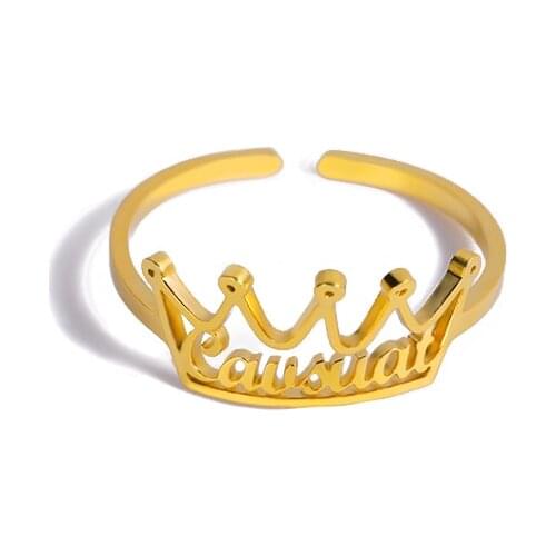 Personalized Adjustable Name Rings For Women Party Jewelry Stainless Steel Crown Nameplate Finger Rings Birthday Gifts