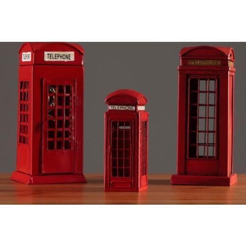 Retro nostalgic wrought iron telephone booth model storage piggy bank home living room wine cabinet TV cabinet decoration orname