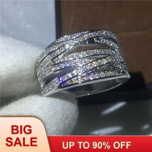 Luxury Women Fashion jewelry AAAAA zircon Cz White Gold Filled Cross Engagement wedding band ring for women men Gift