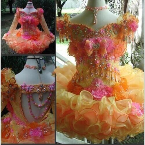 Luxury Baby Girls Dresses Shiny Crystals Beadings Organza Knee Length Baby Infant Tutu Clothes Girls First Birthday Dress