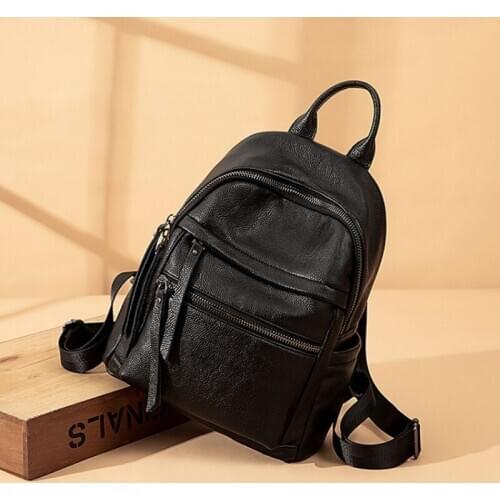 Cow Leather Genuine Black Backpacks Women Famous Brand High Capacity Travel Backpack Summer Waterproof Zipper School Backpack