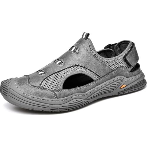 Plussize2021 summer mens sandals fashion leather mesh stitched beach sandals outdoor Gladiator shoes Мужская повседневная обувь