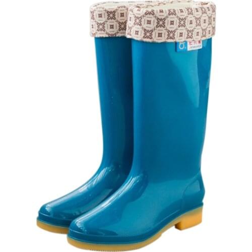 Rubber Sole Boots Rainshoes Womens Fleece-Lined Warm Anti-Slip Waterproof Rubber Shoes Tube Shoe Cover Work Rain Shoes 36-41
