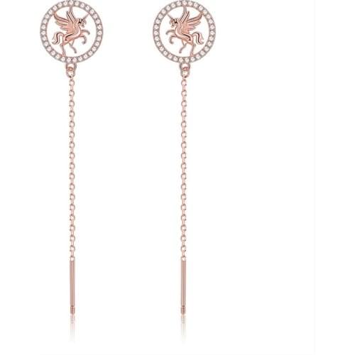 SILVERHOO S925 Sterling Silver Women Earrings Circle Inlaid Zircon Unicorn Long Tassel Drop Earring Pretty Fine Jewelry New