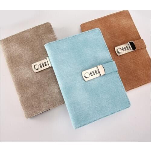 Texture Notebook Password Lock Notebooks Leather Notepad Agenda 2020 Weeks Diary Month Planner School Stationery