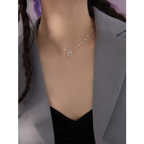 S925 sterling silver jewelry with clavicle chain hip hop simple geometric cube cube pendant necklace for female party gifts