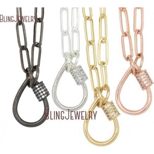 Water DROP Screw Clasp Necklace CZ Carabiner Lock Clasp Horseshoes Shackles Screw Lock Clasp Links Necklace FC30716