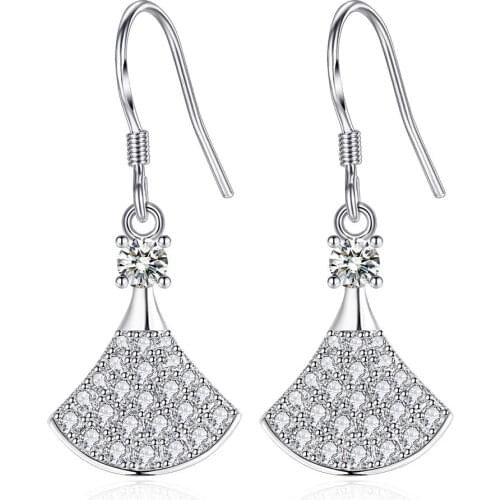 S925 sterling silver new womens fashion jewelry high quality crystal zircon simple retro fan shaped pave earrings girl gift