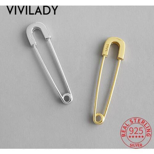 VIVILADY Punk Style Sterling-925silver-jewelry Pin Shape Women Drop Earrings Chic Gold Silver Color Trendy INS Hot Sale Brinco
