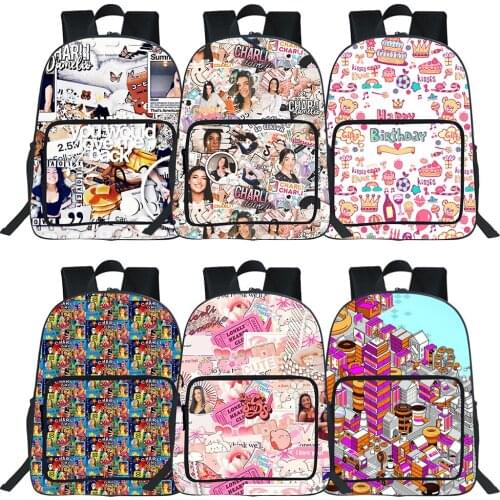 Singer Charli Damelio Backpack Children Bag Double Zipper School Bags Student Bookbag Teen Rucksack Women Backpack Boy Girll Bag