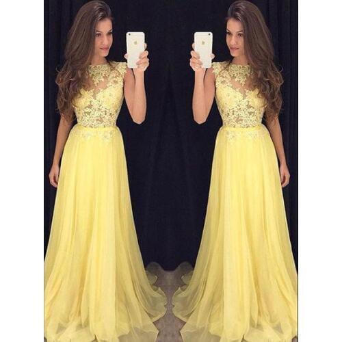 Beauty Candy Color Chiffon Boat Neck Long Prom Dresses 2021 Lace Ribbons Sleeveless A Line Floor Length Prom Dress HFY121901