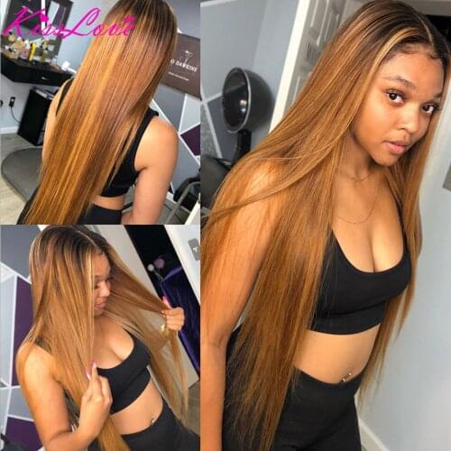 13x6 1b/30Lace Front Human Hair Wigs For Black Women Ombre Honey Blonde Straight Lace Front Wig Brazilian Remy Pre Plucked