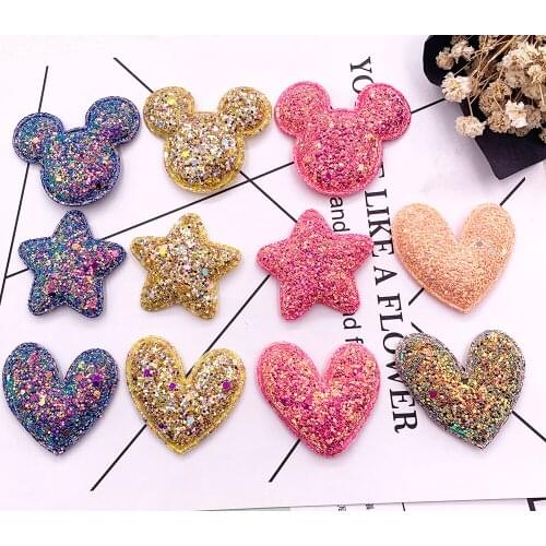 20PCS/lot Shiny glitter multi style Star Padded Applique Crafts for Garment Accessories And Girl Hair clip Decoration