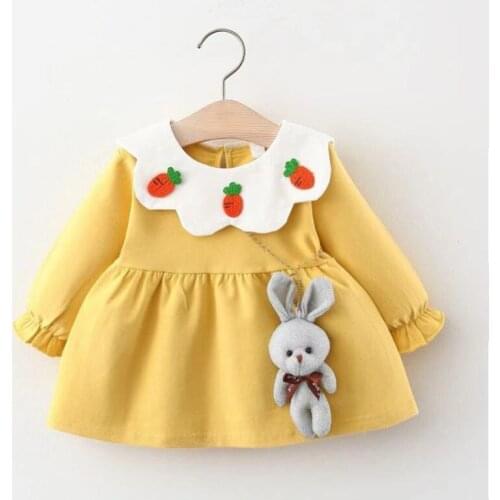 2021 Baby Girl Spring Autumn Dress With Cute Rabbit Girls Kids Princess Dresses Children Vestidos Birthday Clothes