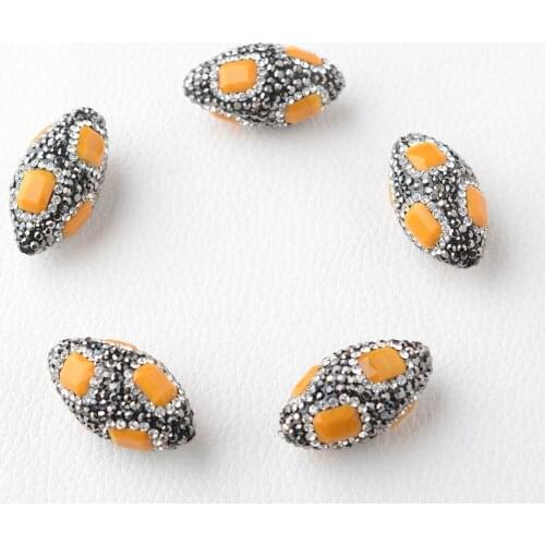 5pcs/lot 15x30mm High Quality Yellow Beads Trimmed With Crystal Zircon