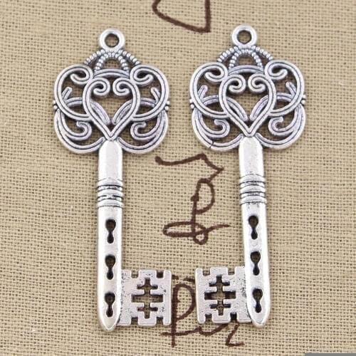 5pcs Charms Vintage Skeleton Key 61x21mm Antique Pendant fit,Vintage Tibetan Bronze Silver color,DIY Handmade Jewelry