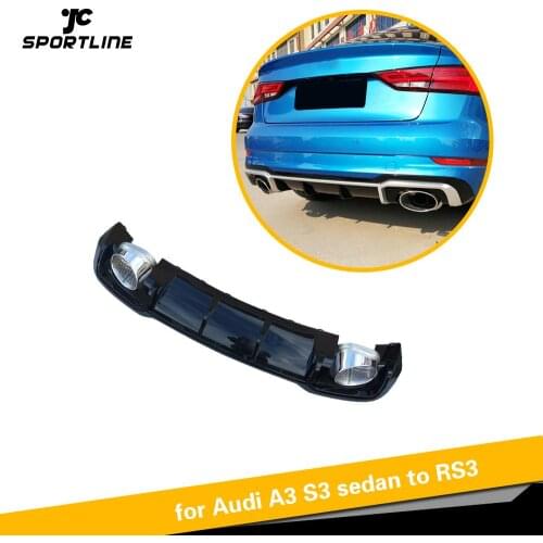 Car Rear Bumper Diffuser Lip Spoiler for Audi A3 Sline S3 Sedan 4 Door 2017 - 2019 PP Rear Diffuser Spoiler with Exhaust Tips