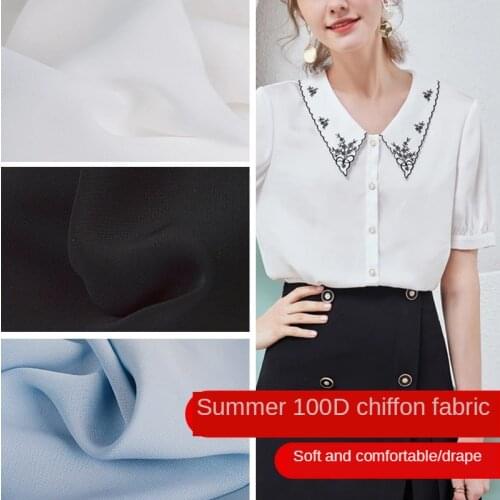 White Chiffon Fabric Not Penetrate The Inner Lining Skirt Dress Clothes Thin Brocade Sewing Blue Pink Black DIY By The Meter