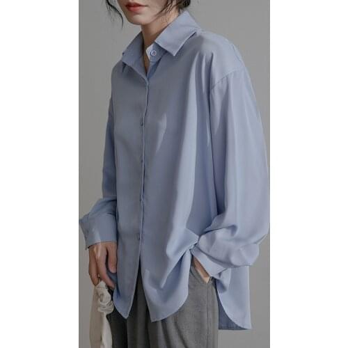 Spring Autumn Womens Blouse White Shirt Women Korean Chiffon Loose Long Sleeve Solid Color Top