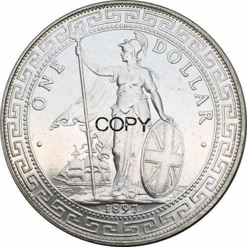 British Trade One Dollar 1897 Kong hong Yi Yuan Brass Silver Plated Copy Coin
