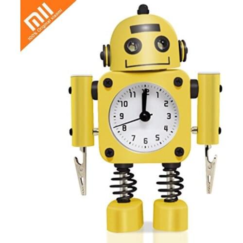 Xiaomi Non-Ticking Robot Alarm Clock Stainless Metal Wake-up Clock with Flashing Eye Lights Hand Clip for Children Gifts