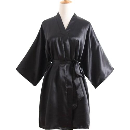Womens Pure Short Silky Robes Bridesmaid Bride Party Black Satin Robes Sleepwear