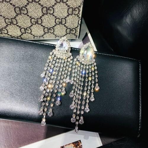 FYUAN Shiny Water Drop Crystal Earrings New Bijoux Long Tassel Rhinestone Dangle Earrings for Women Party Jewelry Accessories