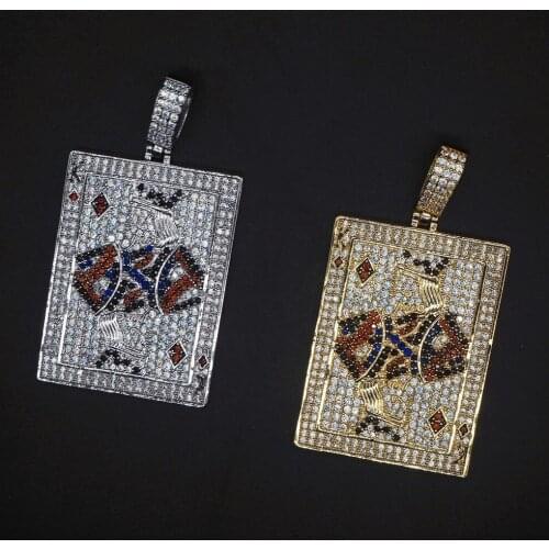 Hip Hop Chain Fully Iced Out Lab Diamond Playing Cards K Pendent Necklace for Men Women