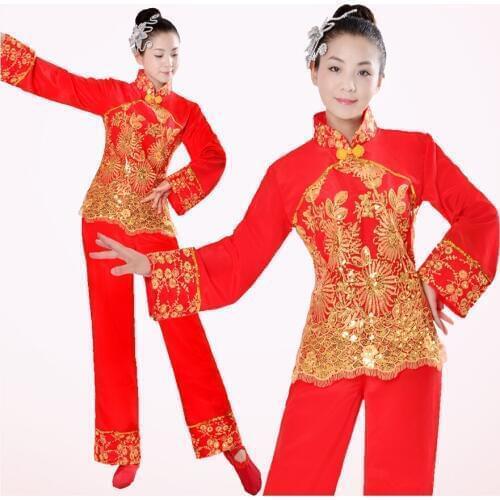Chinese Folk Dance Costume Red Yangko Dance Wear Women Show National Drum Fan Dance Square Dance Clothing