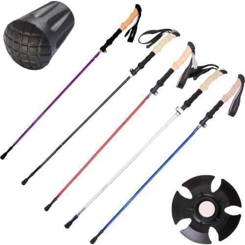 Lightweight Aluminum Alloy Folding Trekking Pole Hiking 5 Section Walking Stick Ultralight Alpenstock Crutch Senderismo
