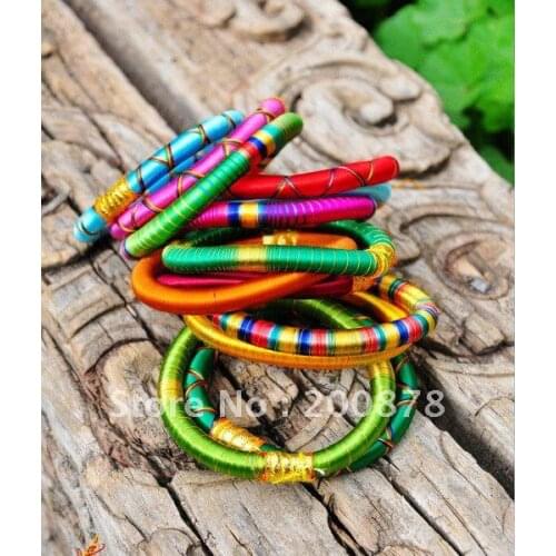 Mix 10PCS Indian colorful Bollywood fashion dance silk knotted bangle BB-219