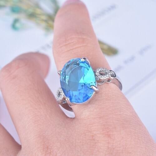 Fashion Dainty Finger Rings Inlay Oval Blue Zircon Luxury S92 5 Silvery Jewelry For Women Wedding Engagement Party Accessories